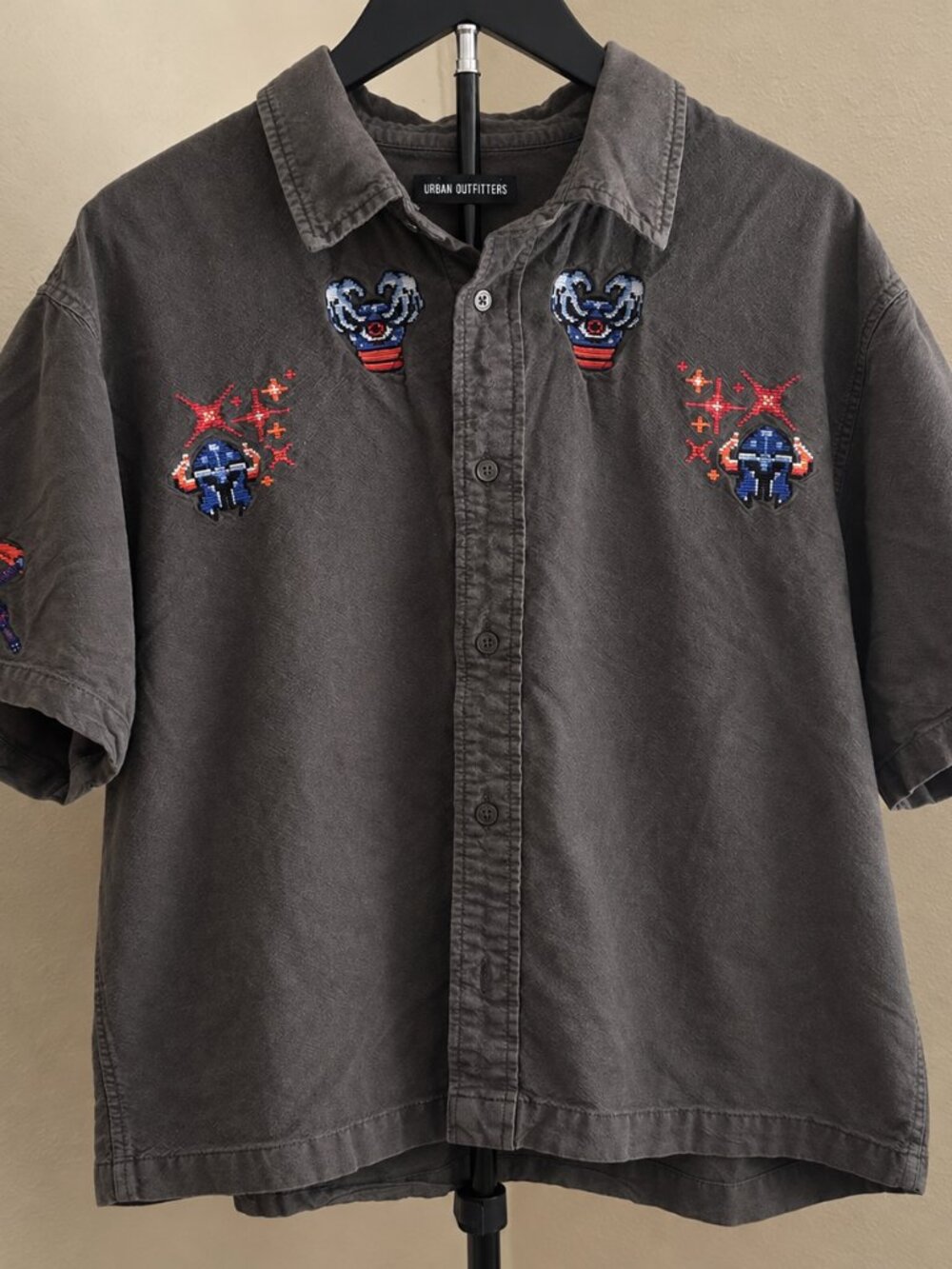 Urban Outfitters Charcoal Embroidered Button Up Shirt Large